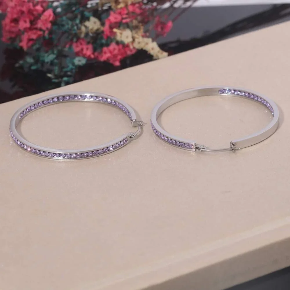 Multicolor Crystal Stainless Steel Hoop Earrings Big Hypoallergenic for Sensitiv